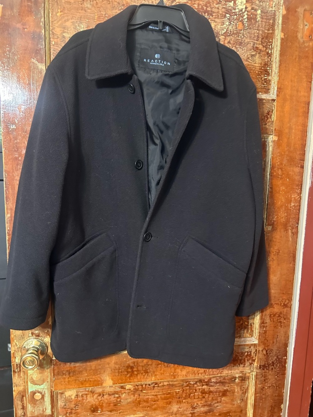 Kenneth Cole Black Wool-Blend Single-Breasted Trench Coat